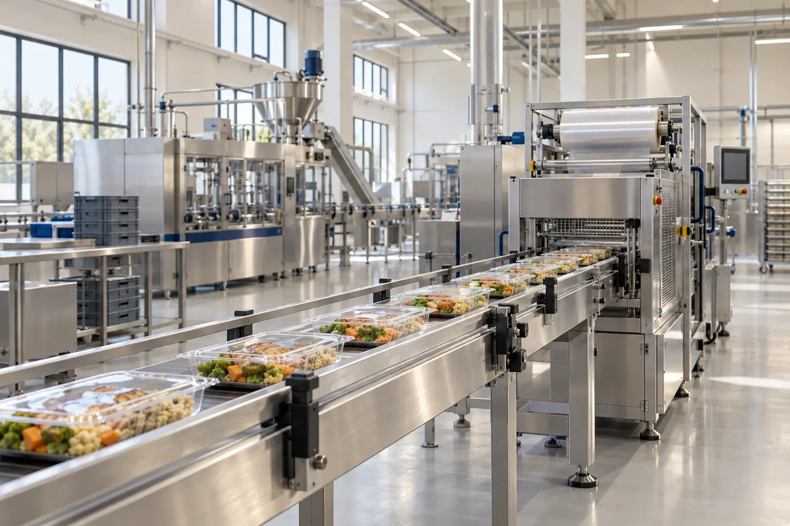 Ілюстрація лінії виробництва й пакування харчових продуктів